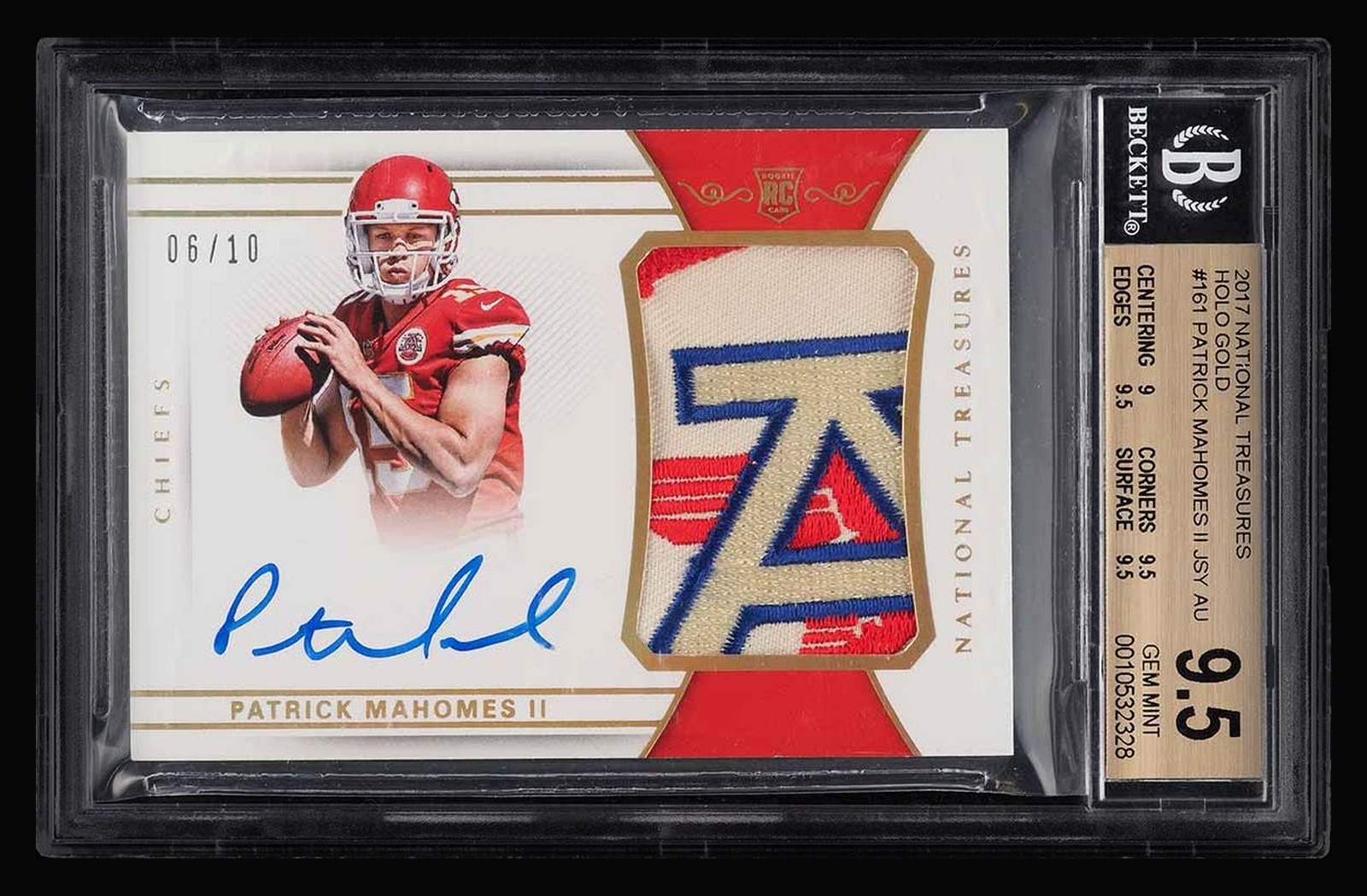 Patrick Mahomes 2017 National Treasures Gold 6 of 10 BGS 9.5
